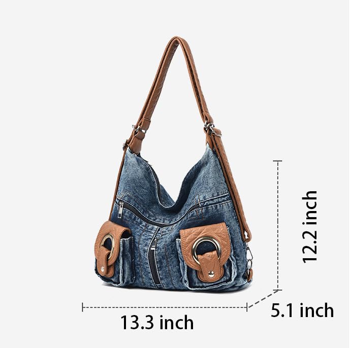 Borsa a tracolla in denim per donna zaino Slouchy Hobo Satchel Borsa a tracolla