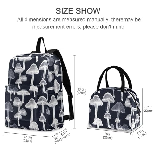 Backpack Lunch Bag Set Clear Mushroom Print, Big Storage Travel Backpacks with Insulated Lunch Box for Office Hiking Picnic2
