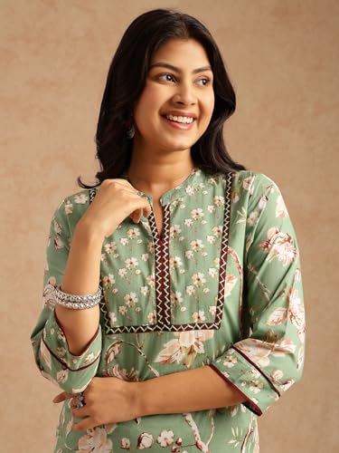 Image of Vbuyz Women's Cotton Printed A-Line Regular Fit Kurta Pant with Dupatta
