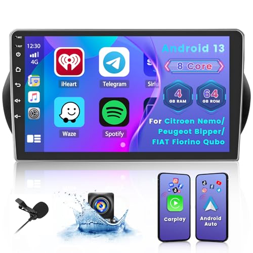 Hikity [8 Core 4+64GB] Android 15 Autoradio, Carplay Android Auto sans Fil, pour Citroen Nemo, Peugeot Bipper, Fiat Fiorino Qubo Radio, Écran Tactile 10’’...