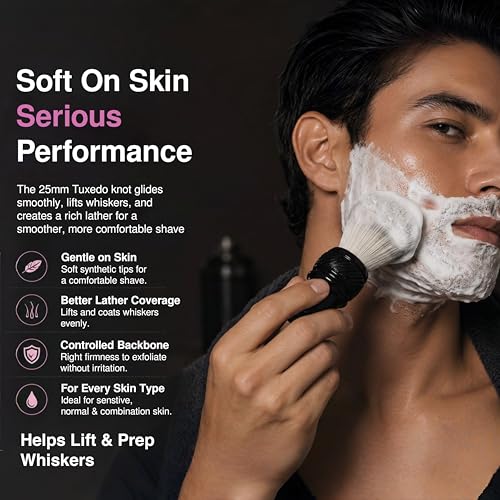 Image of Pink Woolf Shaving Brush for Men | Synthetic Bristles | Creates Rich Lather with a Shaving Cream or Shaving Soap for a Smooth, Irritation-Free Shave | Soft Shaving Brush (Black Handle), 24mm Knot