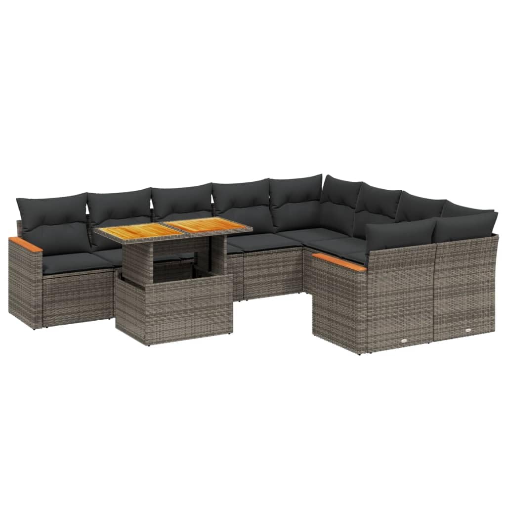 Makastle Salon de Jardin Modulable 10 pcs Gris Résine Tressée