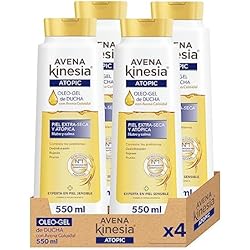 Jabones De Avena Para Bebés Avena Kinesia - Oleo Gel de Ducha Sin Jabón para Piel Extra Seca y Atópica, Fórmula con Aceite de Avena 100% Natural, Nutre y Calma - Pack de 4 x 550 ml