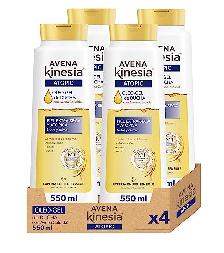 Avena Kinesia - Oleo Gel de Ducha Sin Jabón para Piel Extra Seca y Atópica, Fórmula con Aceite de Avena 100% Natural - Pack de 4 x 550 ml