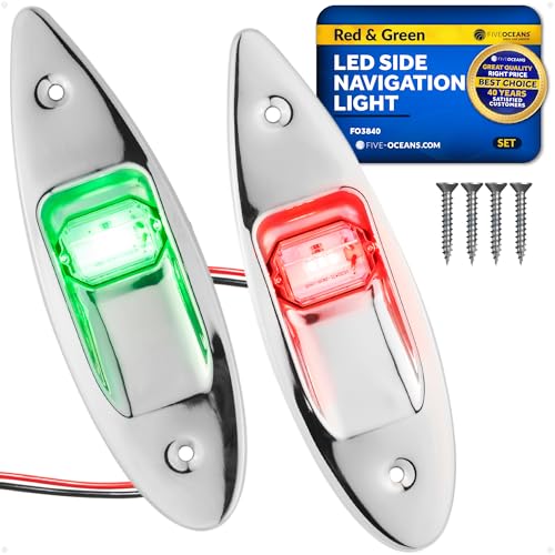 Five Oceans LED Boat Navigation Lights, Bow Light, Vertical Mount Sidelight, Red & Green, 12-Volt, USCG 2NM - FO3840