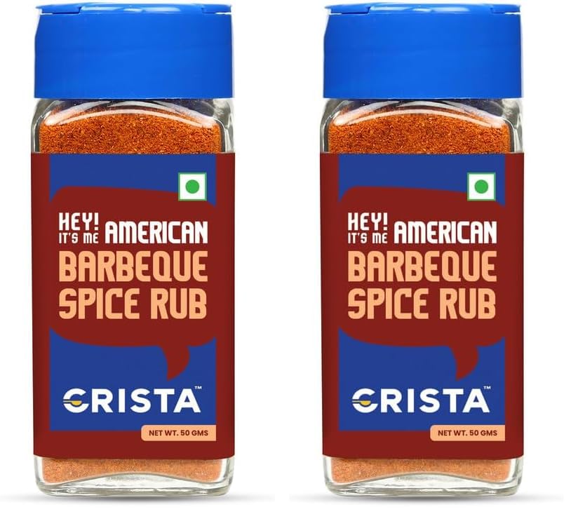 Image of CRISTA American Barbeque Spice Rub | International Spices Blend | BBQ Seasoning for Vegetables & Paneer | Zero added Colours, Fillers, Additives & Preservatives | 50 gms (Pack of 2)