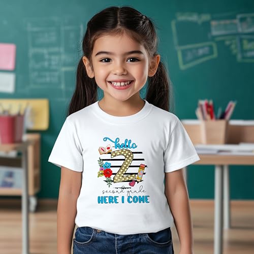 Hello Second Grade Here I Come #1 Kids Shirts, YS - YXL, Girls, Flowers, Great for The First Day of School Or Everyday2