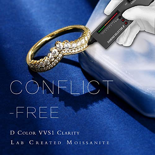 MOOSEA Tiara Moissanite Wedding Band for Women, D Color VVS1 Clarity Lab Created Diamond Rings 14K White Yellow Rose Gold Vermeil S925 Sterling Silver Crown Moissanite Curved Stackable Rings for Women3