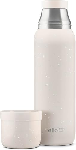 Ello Therma - Termo aislado de acero inoxidable de 32 onzas para bebidas calientes y frías, con tapa a prueba de fugas y taza integrada, aislamiento