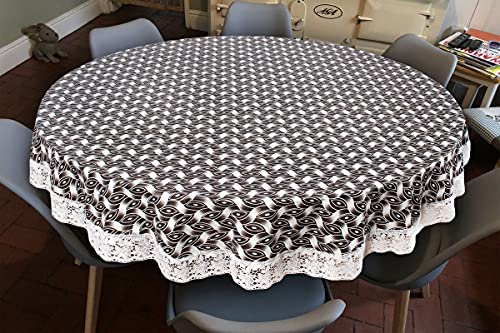 Image of The Furnishing Tree Round Shaped 6 Seater Table Cover WxL 72x72 inches with White Border lace