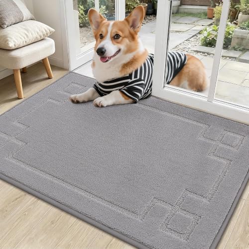 Image of BEQHAUSE Door Mat 24 inch x 36 inch, Non-Slip Door Mats Indoor Washable, Light Grey