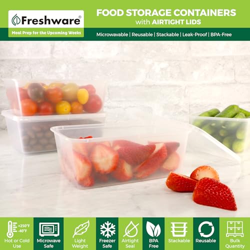 Image of Freshware Food Storage Containers [50 Set] 34 oz Plastic Deli Containers with Lids, Slime, Soup, Meal Prep Containers, BPA Free, Stackable, Leakproof, Microwave, Dishwasher and Freezer Safe