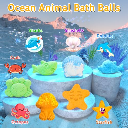 HEYMKGO Bath Bombs for Kids 8PCS Ocean Animal Fizzy Bubble Bath Bombs Natural Vegan & Organic Bath Bombs with Organic Essential Oils Birthday Gift idea for Her, Women, Men, Kids and Teen Girls - Image 3