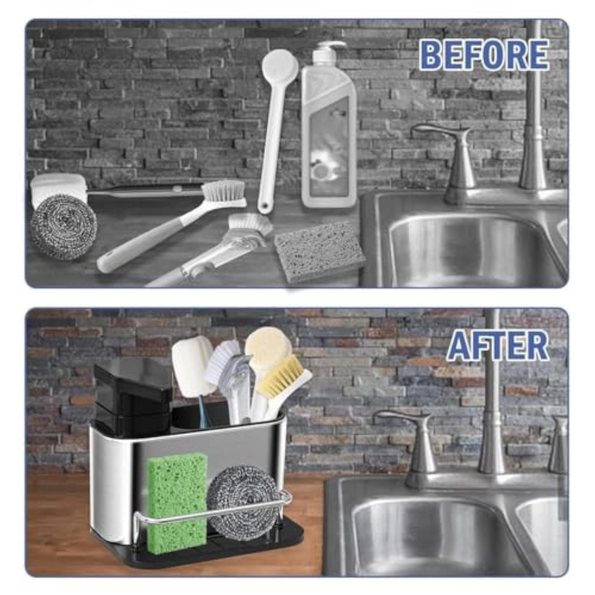 Stainless Steel 3-in-1 Kitchen Sink Organizer with Soap Dispenser