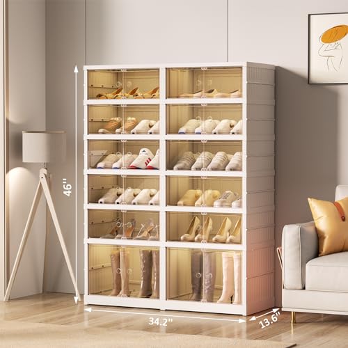 Image of SYNCVIBE Shoe Rack Organizer for Closet Entryway Foldable Sneaker Storage Shoe, Collapsible Shoe Cabinet, Stackable Shoe Storage Cabinet with Lids for Living Room (6 Tiers 24 Pairs)