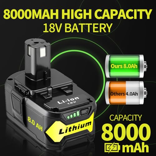 Image of 1Pack Upgrade 8.0Ah High Capacity Replacement for Ryobi 18V Battery ,Compatible with Ryobi 18V ONE+ System Cordless Power Tools and Charger