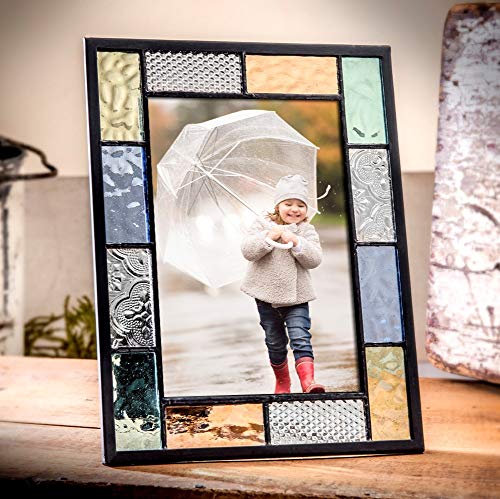 J Devlin Pic 412 Series Stained Glass Picture Frame Pastel Blue Green Peach Aqua 4x6 Easel Back