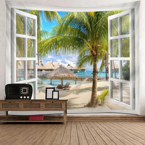 Tapisserie plage et cocotier 210x140 cm pour transformer votre salon en un havre de vacances
