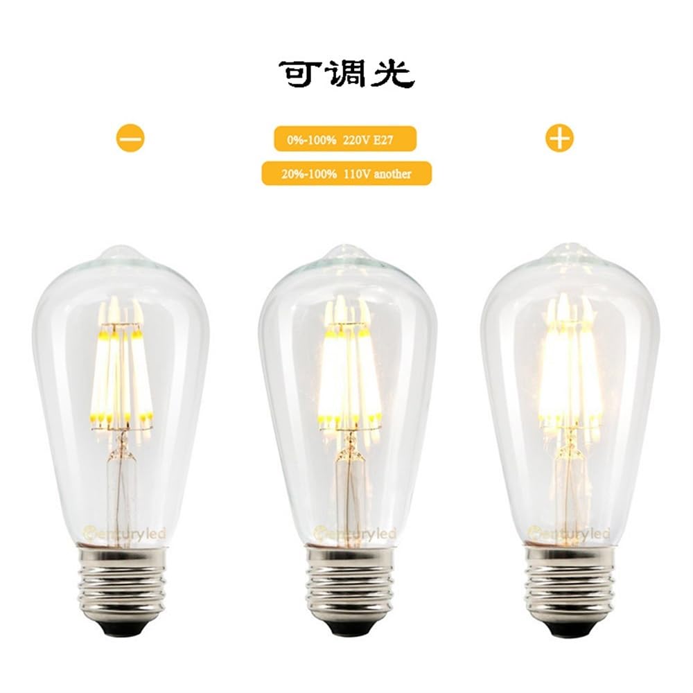 Jiaxu Lighting 20 unids/Lote ST64 AC220V/110V Bombilla de filamento LED E27 Retro Edison Bombilla LED Regulable 4W/6W/12W/16W Fuente de luz cálida Bombillas para el hogar (Color : 2200K - Warm Yellow