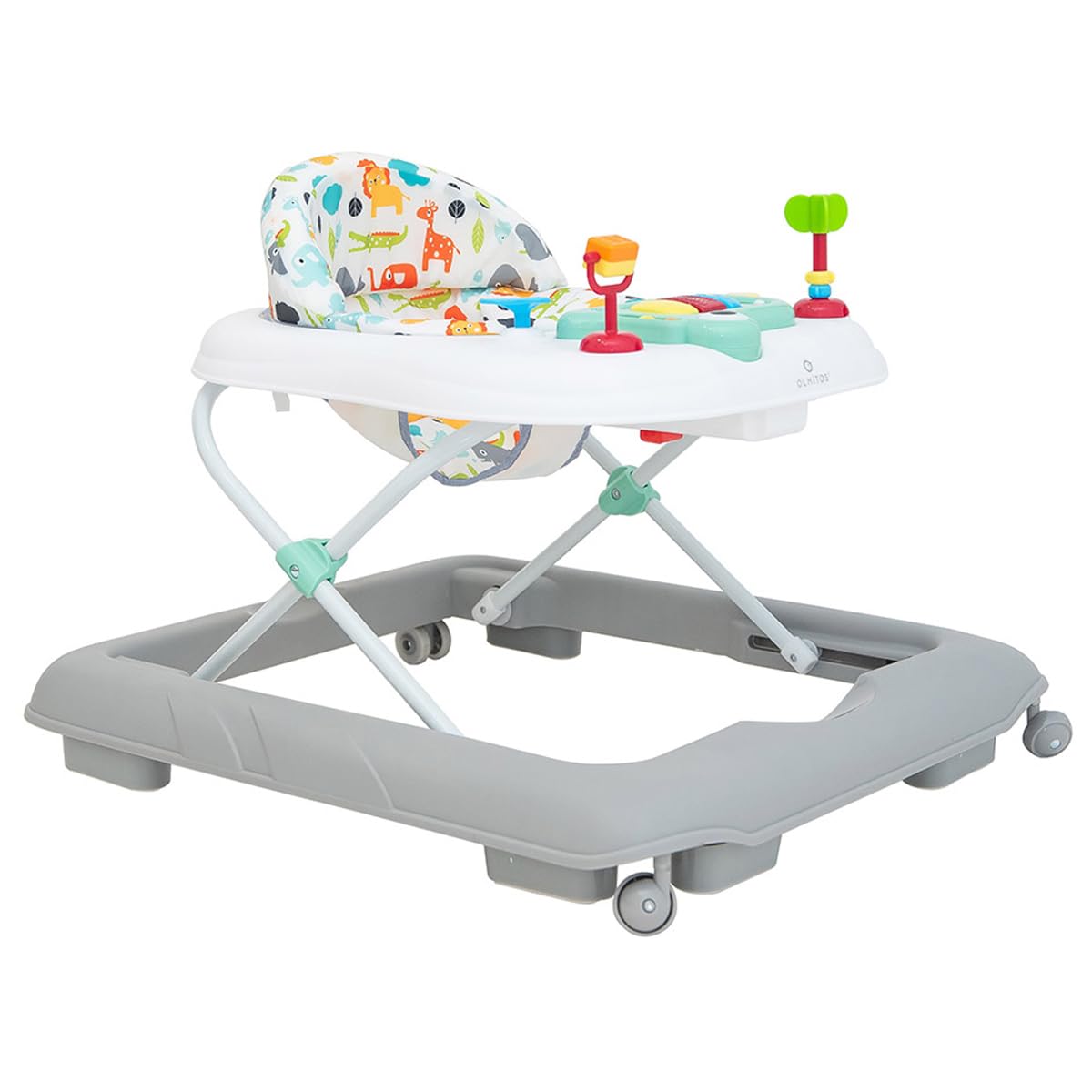 Olmitos - Andador bebe con Bandeja de Actividades – Primeros pasos Estimulación Sensorial y Desarrollo Motriz - centro de actividades plegable y regulable – Seguro con Sistema Stopper (Blue Animals)