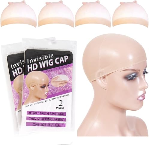Tinashe 4pcs HD Wig Caps Transparent HD Wig Cap Stocking Cap Sheer Wig Cap Thin Nylon Cap HD Wig Cap for Lace Front Wig Accessories for Women (2Pack/4PCS)