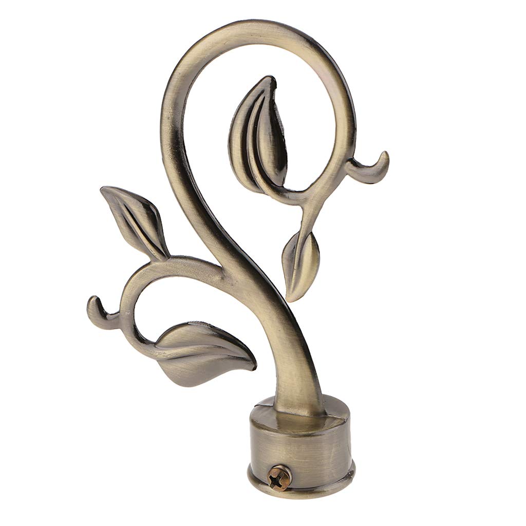 Fenteer Aluminum Alloy Drapery Curtain Rod Cap Pole Finials Window Treatment Hardware, 28mm Inner Diameter (Leaves Pattern), Leaves- Bronze, 10x14cm