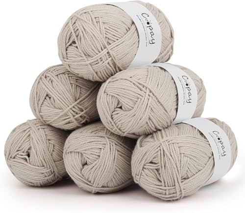 Hilo de ganchillo para tejer suéteres de algodón suave Coopay beige de 50g 2
