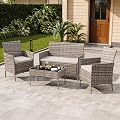 GAOMON 4-Piece Patio Furniture Set, Modern PE Rattan Conversation Set with 2 Chairs, Loveseat & Tempered Glass Coffee Table, All-Weather Outdoor Seating for Garden, Porch, Balcony, Poolside