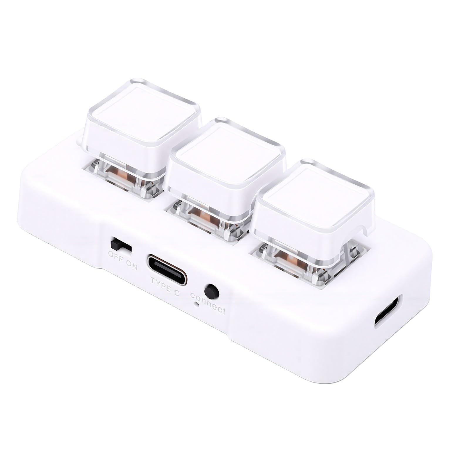 Bewinner Tastierino Meccanico a 3 Tasti Tastierino di Scelta Rapida Personalizzabile per Uso Universale su Computer con modalità Cablata e Bluetooth (WHITE)