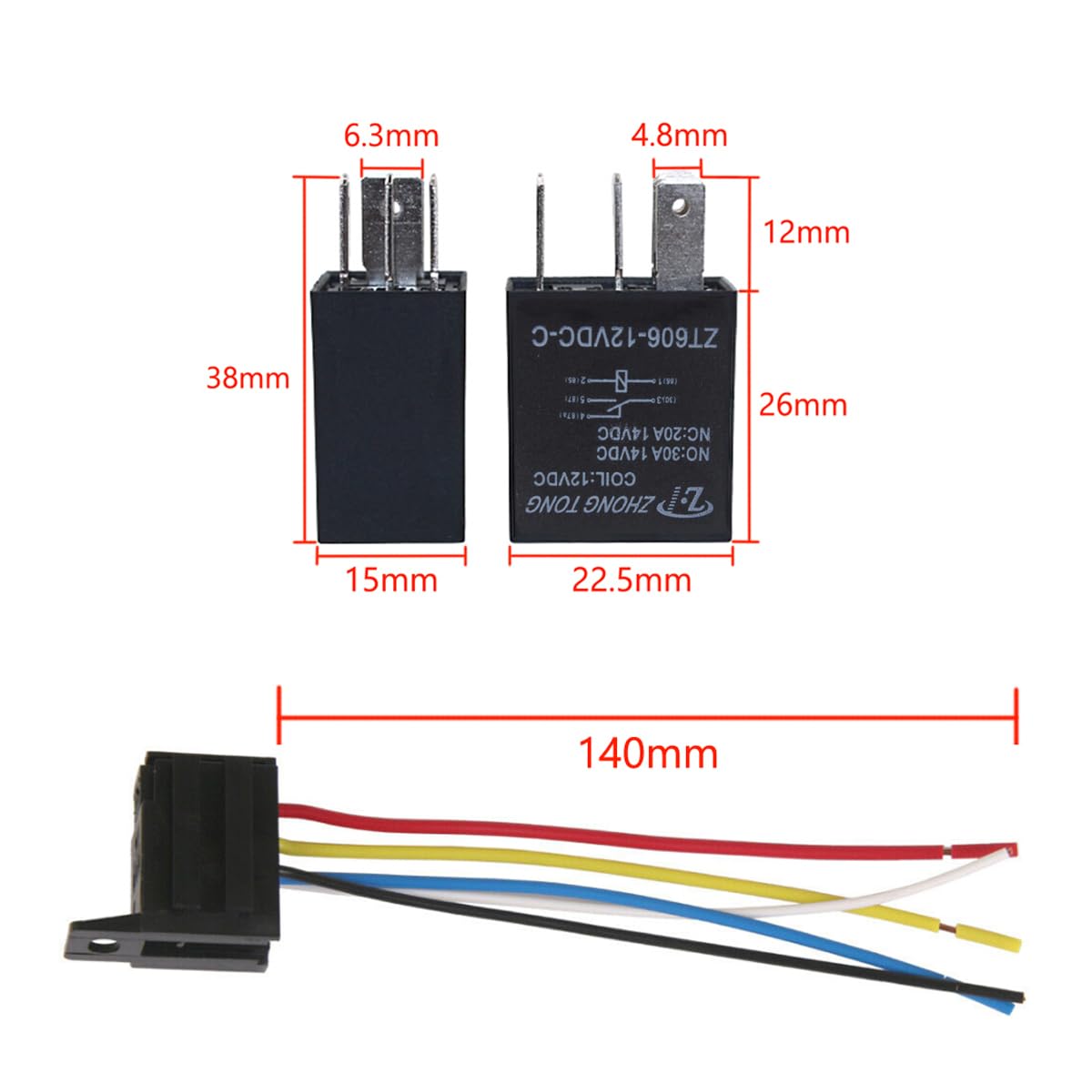 E apoyo relé de coche 12 V 30 A SPDT 5 pines (10 unidades)