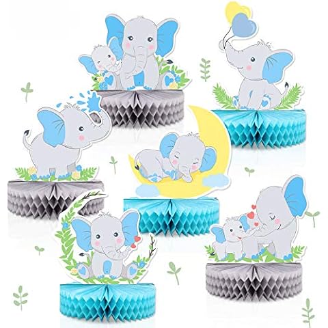 6 PCS Blue Elephant Honeycomb Centerpieces Baby Boy It's A Boy Table Decorations Blue Little Peanut Cutouts for Blue Elephant Theme Baby Shower Birthday Party Supplies Cover