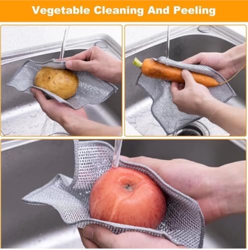 Image of 10 Pack Non-Scratch Wire Dishcloth, Steel Scrubber for Utensils Cleaning, Multipurpose Wet and Dry Cleaning Dish Wash Cloth Scrubber for Washing Dishes, Sinks, Counters