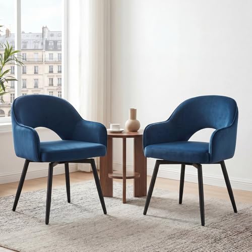 chairus Esszimmerstühle 2er Set Samt 360° Drehbare Küchenstühle Polsterstuhl mit Metallbeine Drehstühle Küche mit Armlehne (Blau)