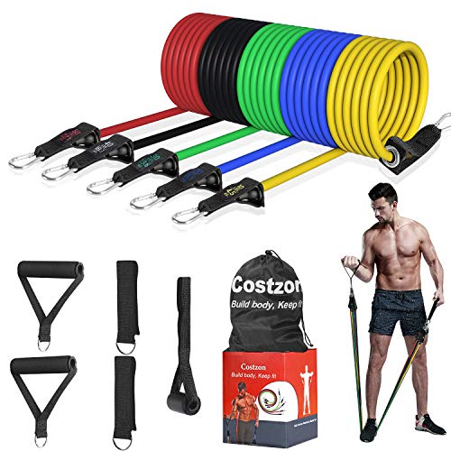 Resistance Bands Set 11 Pack, Exercise Bands Fitness Workout Equipment Stackable Weights 150 Lb Training Tubes with Large Handles Ankle Straps Door Anchor Carry Bag, Physical Therapy Home Gym (150)