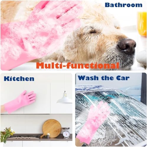 Image of Pet Glove, Grooming Tool, Furniture Pet Hair Remover Mitt (Pink)