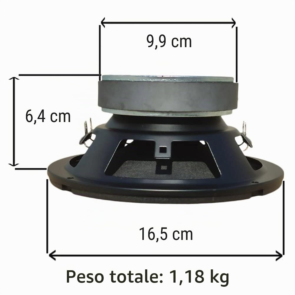 MASTER AUDIO 1 subwoofer MA16W/4+4 da 16,5 cm 165 mm 6,5" 150 watt rms 300 watt max doppia bobina 4+4 ohm dual voice coil sospensione in gomma, 1 pezzo