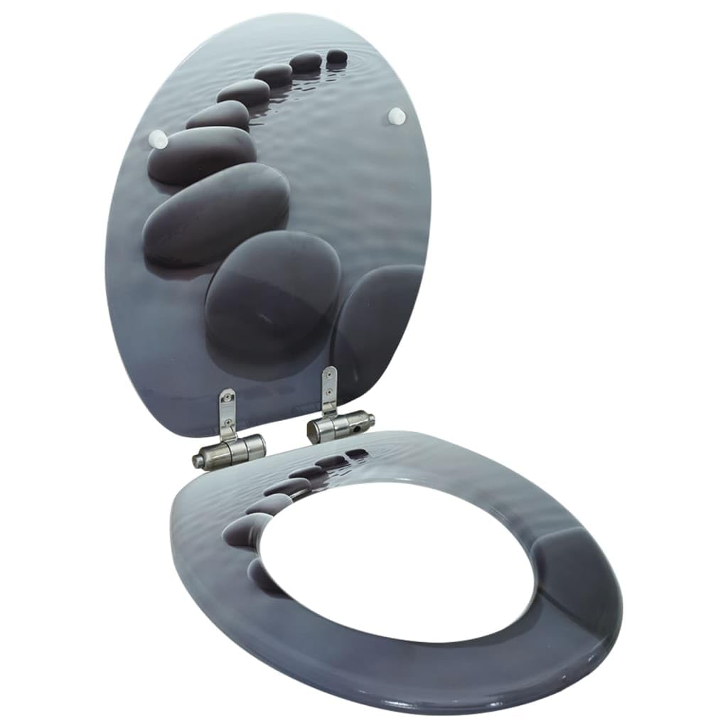 vidaXL WC Toilet Seat with Soft Close Lid Stable Hinges Universal Fitting Hard-Wearing Bathroom Bidet MDF Stones Design