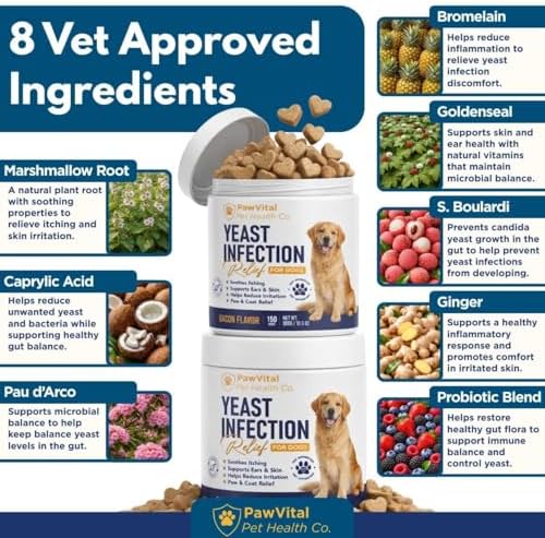 Natural Yeast Infection Treatment for Dogs, 150 Chews – Anti Yeast Support for Itchy Skin & Ears – Helps Reduce Irritation & Paw Licking – Probiotic + Herbal Blend – Bacon Flavored Soft Chews - 2