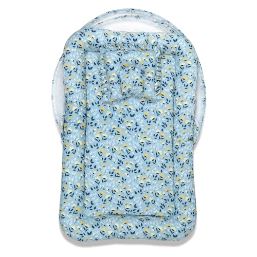 Image of TIDY SLEEP Baby Bed with Mosquito Net & Neck Pillow, Baby Gadda Set for New Born, 0Months+, Printed Baby Gadda, Baby Sleeping Bed (Green Flower)