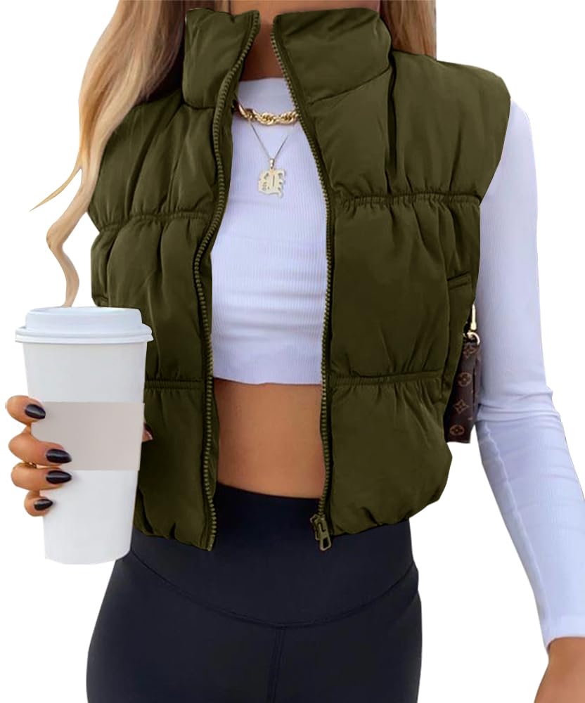 SySea Women's Crop Puffer Vest Zip Up Sleeveless Outerwear Padded Coat