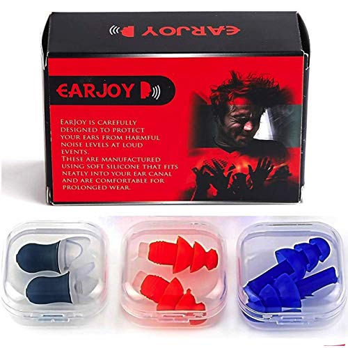Noise Cancelling Ear Plugs by EarJoy - for Swimming Sleeping Musicians. Reusable. for Shooting Swim Concerts Sleep. Earplugs Sound Blocking. Silicone Base. Best Sound Reduction.