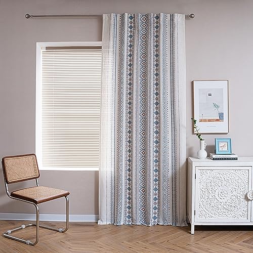 Image of MYSKY HOME Curtains 84 inches Long for Living Room Boho Linen Sheer Drapes Geometric Farmhouse Decor Light Filtering Privacy Protect Soft Touch Treatment Back Tab for Home, 50 inch Wide, Khaki, 2 Panels