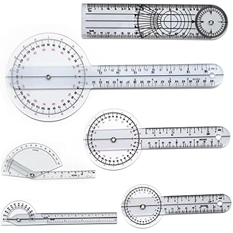 Goniometer Set of 6 with Bag,360°Goniometer Set-Including 6/8/12 inch Goniometer, 8 inch Spinal Goniometer, 6 inch 180°Goniometer & Finger Goniometer Cover