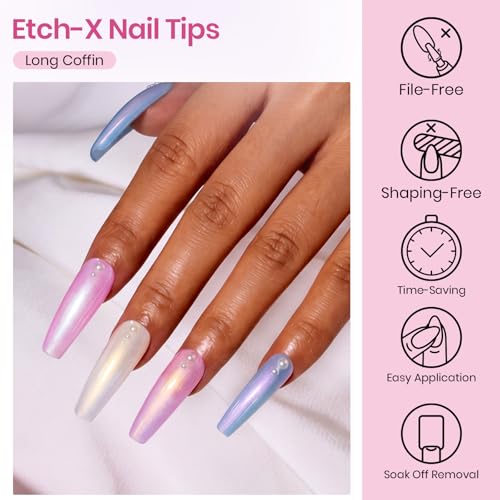 Image of Beetles Gel Nail Tips Etch-X- Coffin Long, 384pcs 12 Sizes Pre-Etched | Half Matte Full Cover Soft Gel Nail Tips, Press on False Nail Extension Acrylic Fake Nails, Easy DIY Salon Art