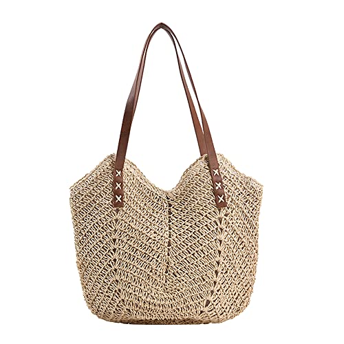 Image of Hand-woven Soft Large Straw Shoulder Bag Retro Boho Tote Bags Summer Beach Bag Rattan Handbag