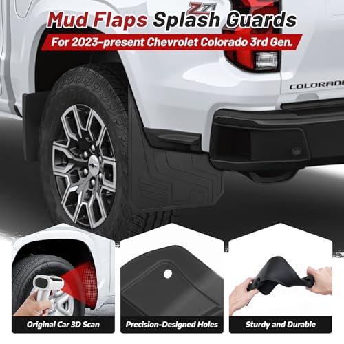Image of Sunsdrew Mud Flaps for 2023-2026 Chevrolet Colorado WT /CUSTOM /LT /Z71, 4PCS All Weather No-Drill Splash Guards Chevy Colorado Accessories(NOT for ZR2 /Trail Boss /GMC Canyon /Models with Fender Flares)