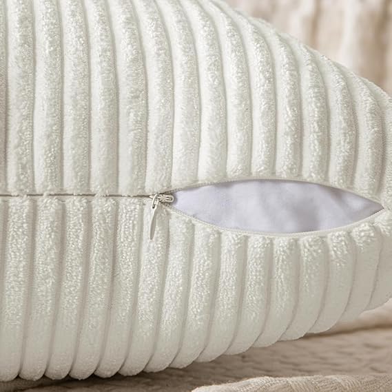 Image of Guffaw Corduroy Pillow Covers Boho Decorative Spliced Throw Pillow Covers Soft Solid Couch Pillowcases Cross Patchwork Cushion Covers for Living Room Bed Sofa 16x16 inch (1, White)