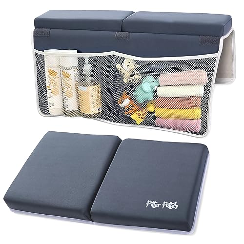 Baby Bath Kneeler and Elbow Rest Pad Set | Neoprene & Foam Bath Kneeling Pad for Bathing Baby | Non Slip Pad Baby Bath Essentials with Bath Toy Storage for Tub | Baby Bath Kneeler Pad Bath Organizer
