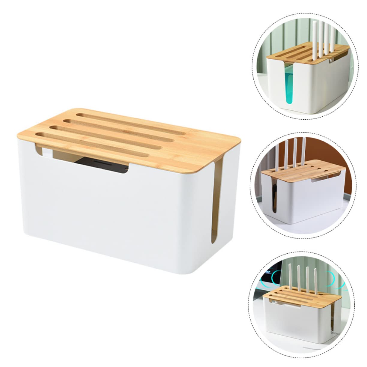 DOITOOL Caja Organizadora de Cables Caja Gestion Cables Hips Pp Bambú Resistente Protege Enchufes para Baño Cocina
