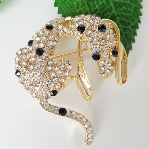 Image of Navachi 18k Gold Plated Crystal Dachshunds Dog Brooch Pin